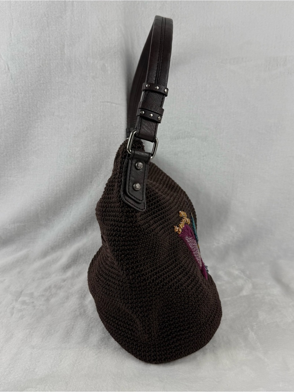 The Sak Sequoia Coffee Leaf Woven Hobo Shoulder Bag Brown Zip Top Purse - Picture 5 of 15